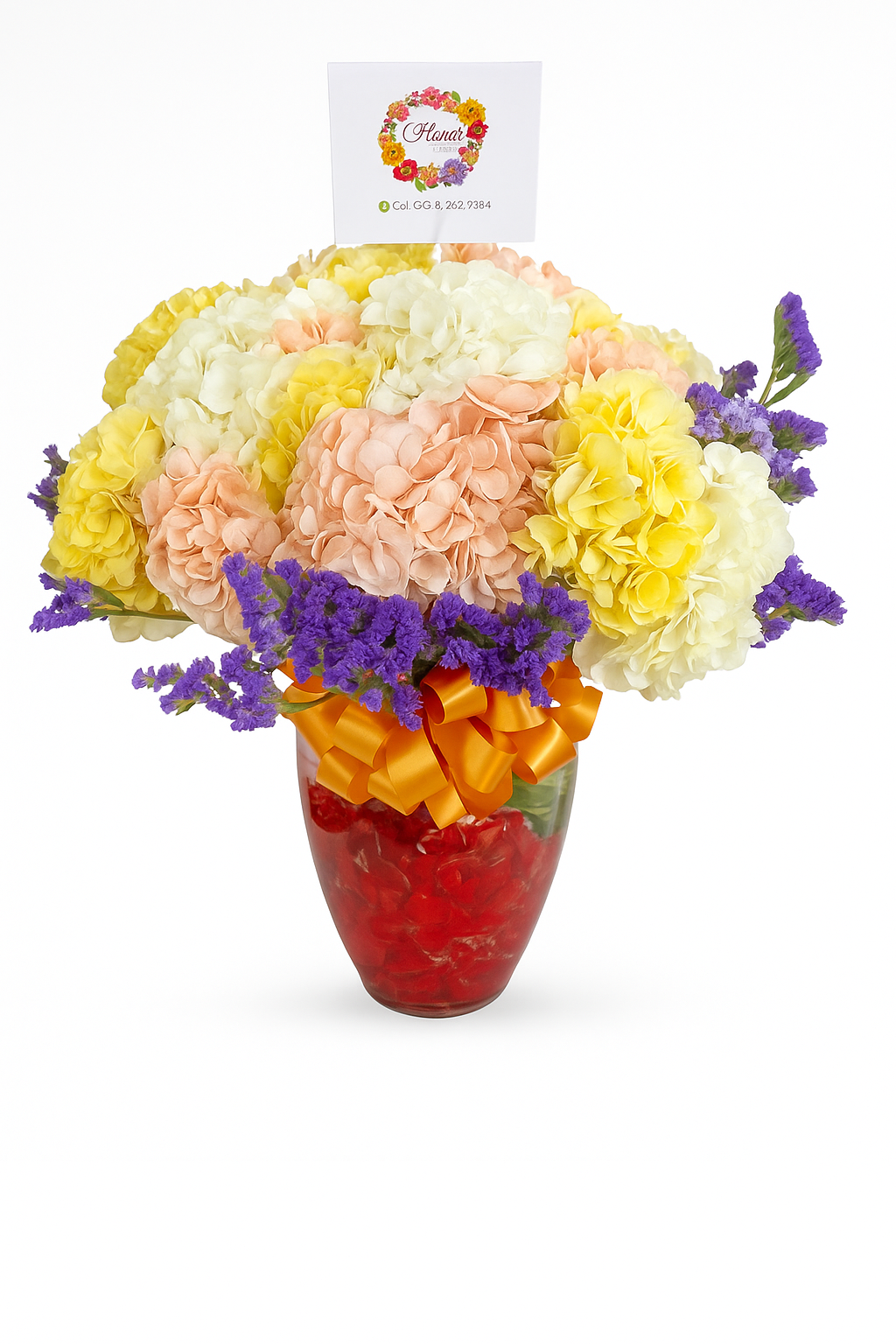 Arreglo de Hortensias Mixtas en Florero – Elegancia y Color para Cualquier Ocasión
