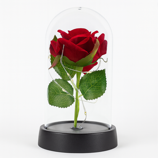 Rosa Eterna en Campana de Cristal con Luces LED – Inspirada en La Bella y la Bestia
