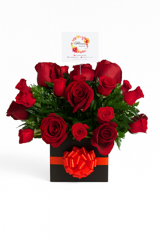 Arreglo de 12 Rosas Rojas en Caja con Moño – Elegancia y Pasión