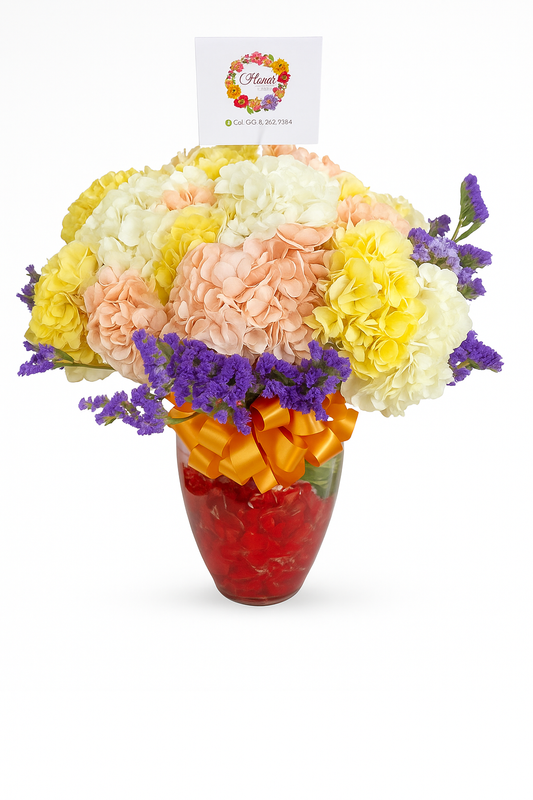 Arreglo de Hortensias Mixtas en Florero – Elegancia y Color para Cualquier Ocasión